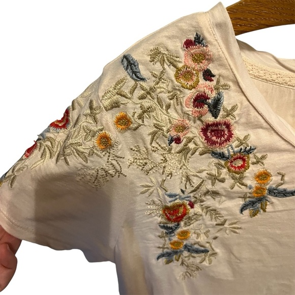 SUNDANCE ~ Blush Pink Top with Floral Embroidery and Pleated Back Detail - Picture 2 of 8